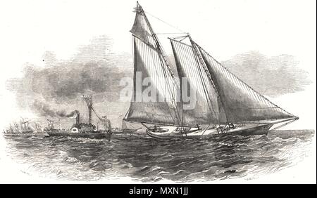 Die erste America's Cup, Cowes, Isle of Wight. Die 'America' Yacht 1851. Die Illustrated London News Stockfoto