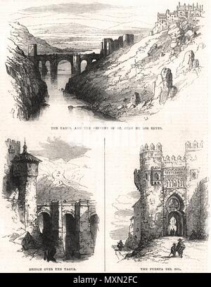 Toledo Brücke über den Tejo. San Juan De Los Reyes Kloster. Puerta del Sol. Spanien 1865. Die Illustrated London News Stockfoto