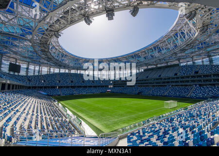 Russland, Nishnij Nowgorod - 16. April 2018: Ansicht von Nischni Nowgorod Stadion, Gebäude für die FIFA Fußball-Weltmeisterschaft 2018 in Russland Stockfoto