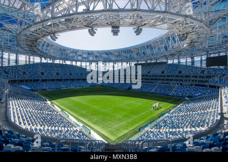 Russland, Nishnij Nowgorod - 16. April 2018: Ansicht von Nischni Nowgorod Stadion, Gebäude für die FIFA Fußball-Weltmeisterschaft 2018 in Russland Stockfoto