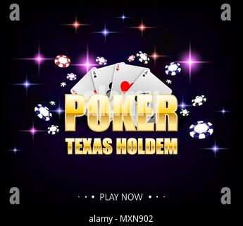 Internet casino Banner mit leuchtenden Lampen für Online Casino, Poker, Kartenspiele, Texas holdem. Poker Poster mit Chips und Karten spielen. Vector Illustration Stock Vektor