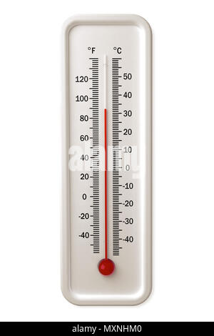 Thermometer with red indicator isolated over a white background. Stockfoto