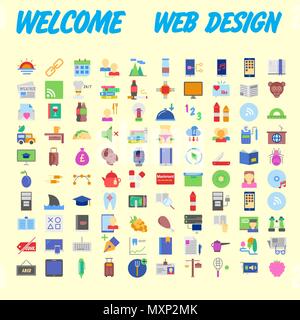 Satz von 100 Flat Style Bildung Symbole, Vector Illustration Stock Vektor