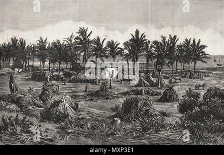 Stanley's Emin Pascha Relief Expedition Campingplatz bei Bagamoyo. Tansania 1890. Die Illustrated London News Stockfoto