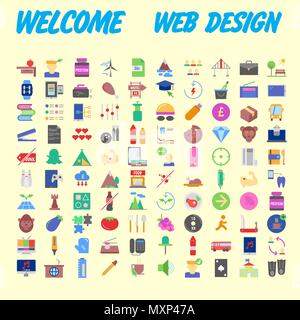100 Icon Set. Trendy dünn und einfache Symbole für Web und Mobile. Light Version. Vector Illustration Stock Vektor