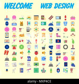 100 Icon Set. Trendy dünn und einfache Symbole für Web und Mobile. Light Version. Vector Illustration Stock Vektor