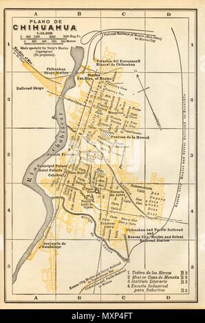 Plano de Chihuahua, Mexiko. Mapa de la Ciudad. Stadt/Stadt Plan 1935 alte Stockfoto