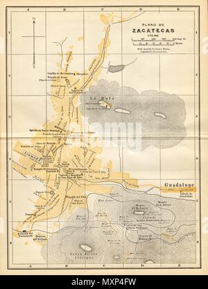 Plano de Zacatecas, Mexiko. Mapa de la Ciudad. Stadt/Stadt Plan 1935 alte Stockfoto