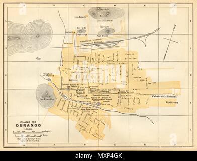 Plano de Victoria de Durango, Mexiko. Mapa de la Ciudad. Stadt/Stadt Plan 1935 Stockfoto
