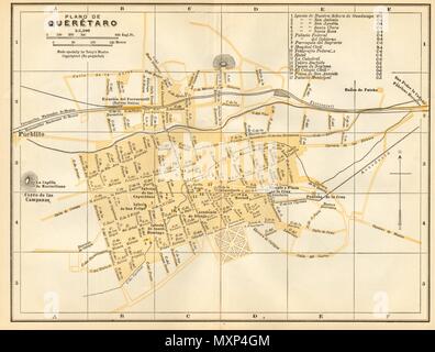 Plano DE SANTIAGO DE Querétaro, Mexiko. Mapa de la Ciudad. Stadt/Stadt Plan 1935 Stockfoto