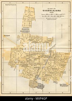 Plano de Guadalajara, Mexiko. Mapa de la Ciudad. Stadt/Stadt Plan 1935 alte Stockfoto