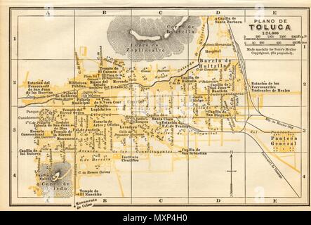 Plano de TOLUCA, Mexiko. Mapa de la Ciudad. Stadt/Stadt Plan 1935 alte Stockfoto