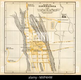 Plano de Cuernavaca, Mexiko. Mapa de la Ciudad. Stadt/Stadt Plan 1935 alte Stockfoto