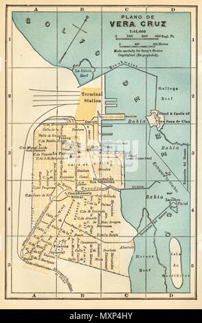 Plano de Veracruz, Mexiko. Mapa de la Ciudad. Stadt/Stadt Plan 1935 alte Stockfoto