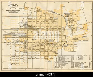 Plano de Puebla, Mexiko. Mapa de la Ciudad. Stadt/Stadt Plan 1935 alte Stockfoto
