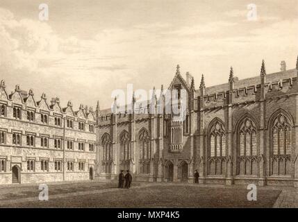 Halle & Kapelle des University College, Oxford, von John Le Keux 1837 alten Drucken Stockfoto