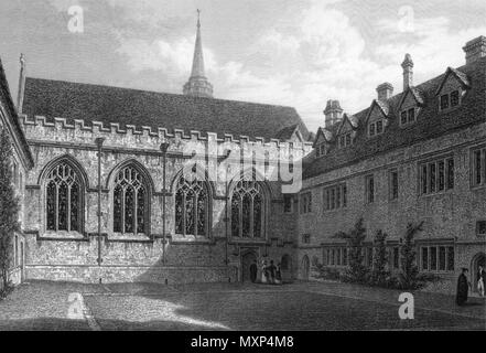 Die Kapelle &c. Lincoln College, Oxford, von John Le Keux 1837 alten, antiken Drucken Stockfoto