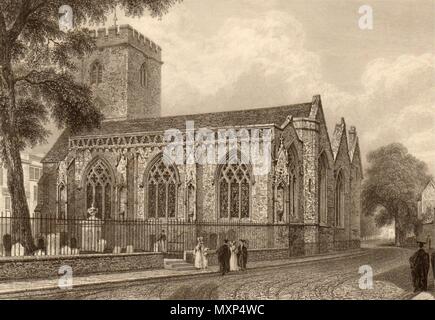 St. Maria Magdalena Kirche aus der Broad Street, Oxford, von John Le Keux 1837 Drucken Stockfoto