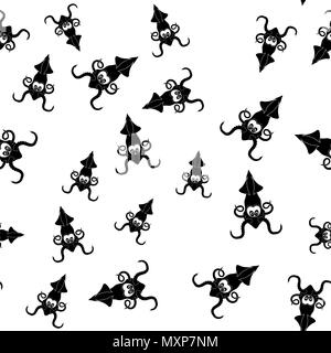Europäische Squid Silhouette nahtlose Muster. Cute Meeresfrüchte. Tier unter Wasser. Sea Monster Stock Vektor
