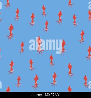 Europäische Squid Silhouette nahtlose Muster. Cute Meeresfrüchte. Tier unter Wasser. Sea Monster Stock Vektor