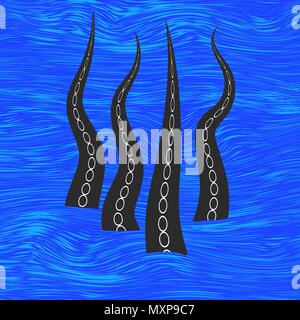 Tentakeln Octopus. Teile der Sea Monster. Natürliche Frische Meeresfrüchte. Riesige Kraken Schwimmen Stock Vektor