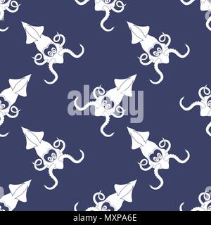 Europäische Squid Silhouette nahtlose Muster. Cute Meeresfrüchte. Tier unter Wasser. Sea Monster Stock Vektor