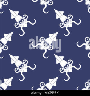Europäische Squid Silhouette nahtlose Muster. Cute Meeresfrüchte. Tier unter Wasser. Sea Monster Stockfoto