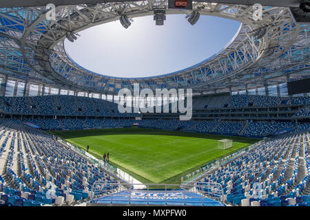 Russland, Nishnij Nowgorod - 16. April 2018: Ansicht von Nischni Nowgorod Stadium, das neu errichtete Gebäude für die FIFA Fußball-Weltmeisterschaft 2018 in Russland Stockfoto