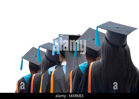 Die Absolventen der Universität auf weißem Hintergrund isoliert gratulierte, Konzept Bildung Gratulation Stockfoto