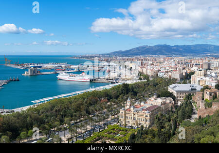 Blick über die Stadt von der Castillo Gibralfaro, Malaga, Costa del Sol, Andalusien, Spanien Stockfoto