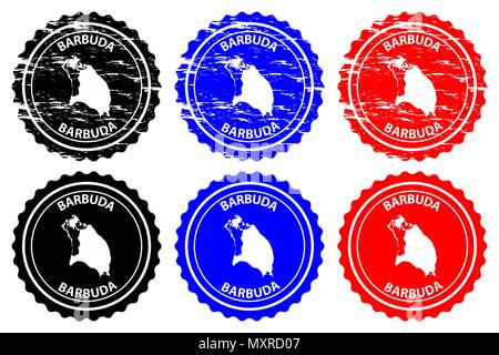 Barbuda - Stempel - Vektor, Antigua und Barbuda Karte Muster - Aufkleber - Schwarz, Blau und Rot Stock Vektor