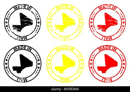 In Mali - Stempel - Vektor, Mali Karte Muster - Schwarz, Gelb und Rot Stock Vektor