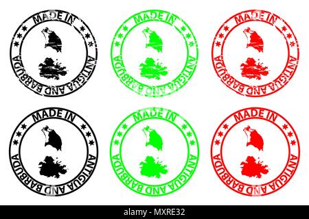 In Antigua und Barbuda - Stempel - Vektor, Antigua und Barbuda Karte Muster - Schwarz, Grün und Rot Stock Vektor