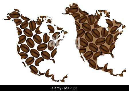 Nordamerika - Karte von Coffee Bean, Nordamerika Karte aus Kaffeebohnen, Stock Vektor