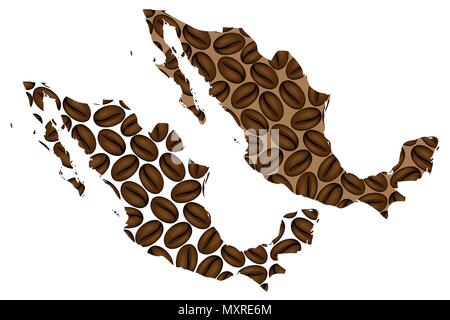 Mexiko - Karte von Coffee Bean, Vereinigten Mexikanischen Staaten Karte aus Kaffeebohnen, Stock Vektor