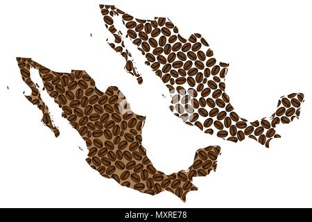 Mexiko - Karte von Coffee Bean, Vereinigten Mexikanischen Staaten Karte aus Kaffeebohnen, Stock Vektor