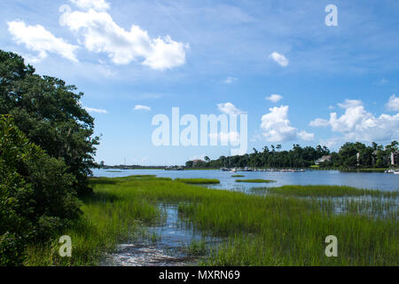 Airlie Gardens in Wilmington North Carolina zeigt die Schönheit des alten Südens. Hundert Jahre alten Eichen drapiert in Moos und die vielen Wasserwege, Flüsse Stockfoto