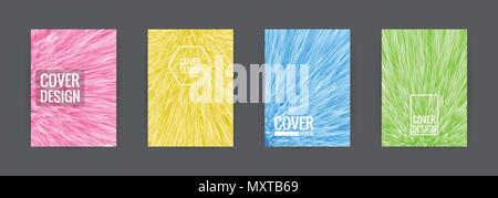 Einstellen der Abdeckung Hintergrund design template Vector Illustration. Farbenfrohe weiche Fell Pink, Gelb, Grün und Blau. Stock Vektor