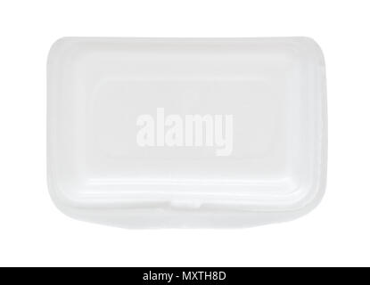 Styropor Box auf weißem Hintergrund. Essen container. Stockfoto