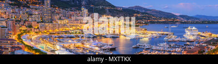 Monaco Panoramaaussicht in der Dämmerung Stockfoto