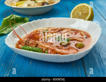 Brodetto - Kroatische Meeresfrüchteeintopf, ähnlich einer italienischen Brodetto oder Griechischen Bourdeto. Stockfoto
