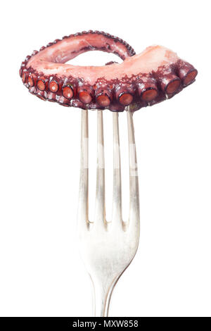 Frische Octopus auf einem alten Silber Gabel Stockfoto