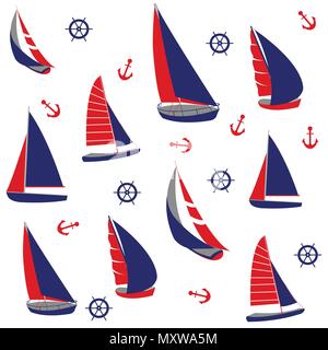 Nahtlose Muster mit nautischen Elementen Stock Vektor