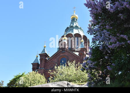 Adorable Ansicht der Uspenski Kathedrale - Helsinki Byzantine-Russian architektonisches Erbe. Helsinki, Finnland, 28. Mai 2018 Stockfoto