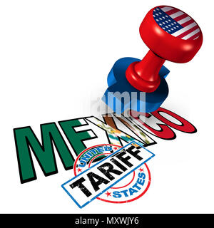 Mexiko Vereinigte Staaten Tarif auf mexikanische Stahl und Aluminium Tarife wie einen Stempel auf Text als wirtschaftliche Handels Besteuerung NAFTA Dispute. Stockfoto