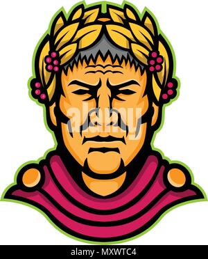 Maskottchen Symbol Abbildung: Leiter des Gaius Julius Caesar, römischer Politiker, Militär, General und Kaiser des römischen Reiches von vorne auf iso gesehen Stock Vektor