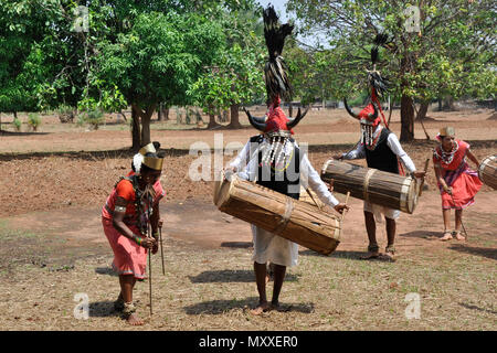 Indien, Orissa, Chhattisgarh, Muria, Bison Horn Stamm Stockfoto
