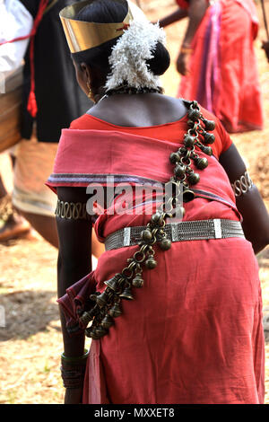 Indien, Orissa, Chhattisgarh, Muria, Bison Horn Stamm Stockfoto