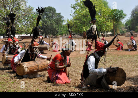 Indien, Orissa, Chhattisgarh, Muria, Bison Horn Stamm Stockfoto