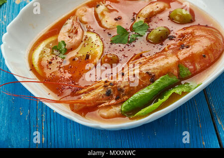 Brodetto - Kroatische Meeresfrüchteeintopf, ähnlich einer italienischen Brodetto oder Griechischen Bourdeto. Stockfoto